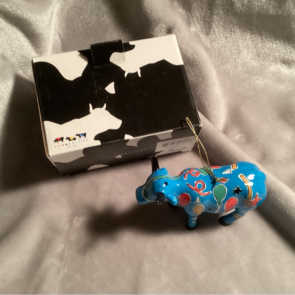 Vibrant Blue Party Cow Ornament by CowParade NWT
